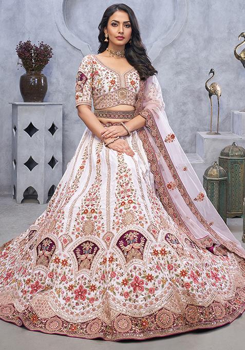 Light Purple Zari Paisley Embroidered Organza Silk Lehenga Set