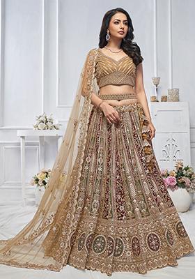Mustard Floral Paisley Embroidered Soft Net Lehenga Set