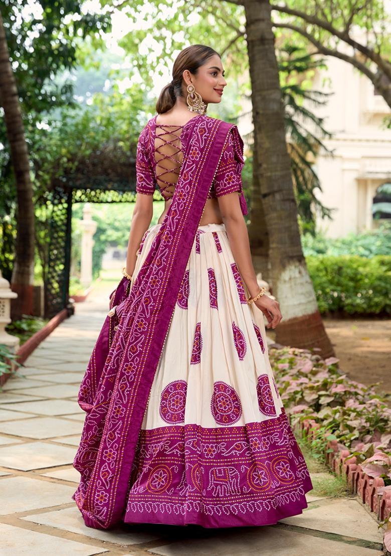 Wine Printed Tussar Silk Lehenga Set