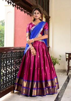 Pink Zari Woven Cotton Silk Lehenga Set