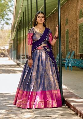 Blue Zari Woven Kanjivaram Lehenga Set