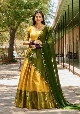 Yellow Zari Woven Kanjivaram Lehenga Set