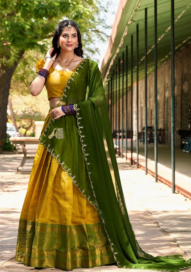 Yellow Zari Woven Kanjivaram Lehenga Set