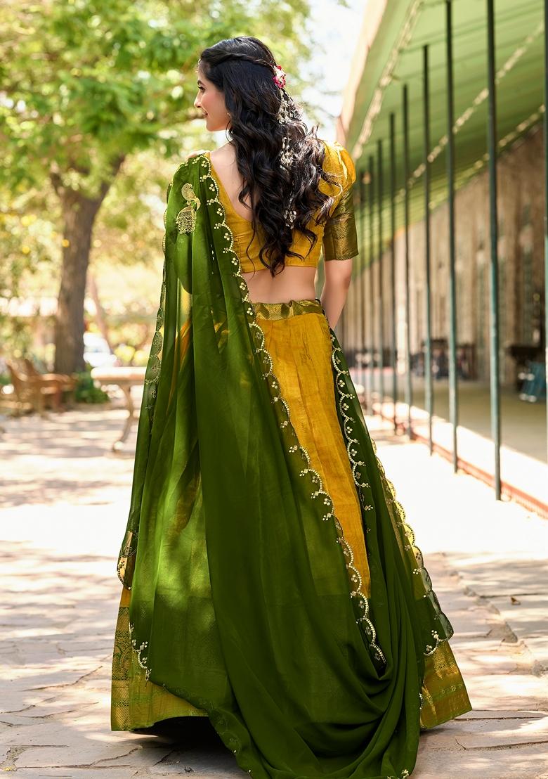 Yellow Zari Woven Kanjivaram Lehenga Set