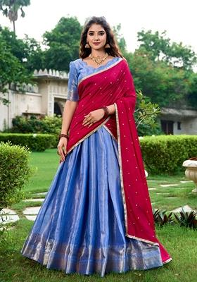 Royal Blue Zari Woven Kanchipuram Lehenga Set