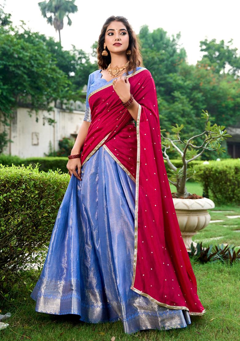 Royal Blue Zari Woven Kanchipuram Lehenga Set