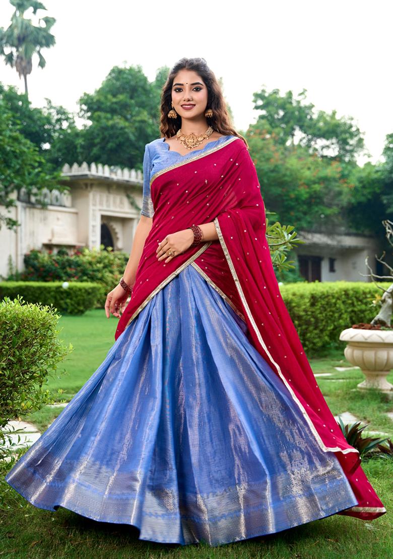 Royal Blue Zari Woven Kanchipuram Lehenga Set