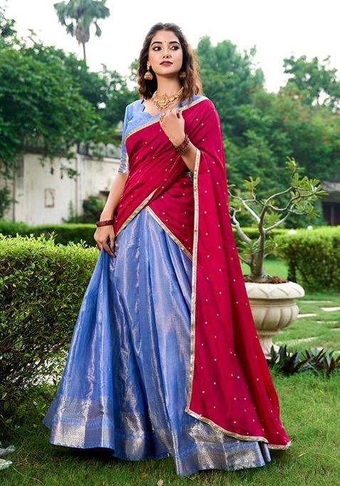 Royal Blue Zari Woven Kanchipuram Lehenga Set