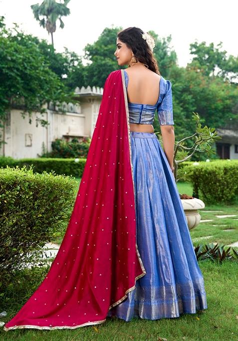 Royal Blue Zari Woven Kanchipuram Lehenga Set