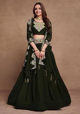 Dark Green Sequin Embroidered Georgette Lehenga Set