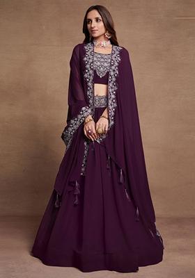 Purple Sequin Embroidered Georgette Lehenga Set