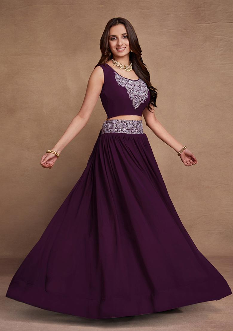 Purple Sequin Embroidered Georgette Lehenga Set