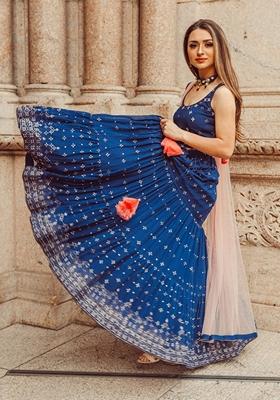 Blue Sequin Embroidered Georgette Lehenga Set