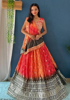 Multicolor Sequin Thread Embroidered Chinon Silk Lehenga Set