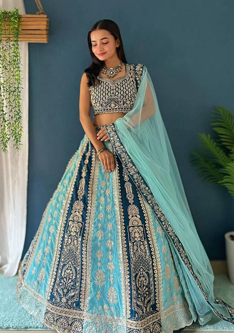 Multicolor Sequin Thread Embroidered Faux Georgette Lehenga Set