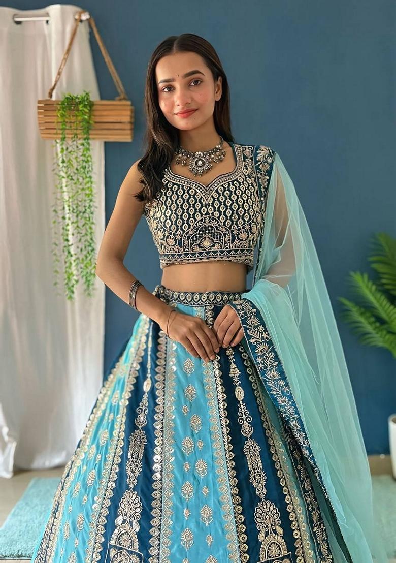 Multicolor Sequin Thread Embroidered Faux Georgette Lehenga Set