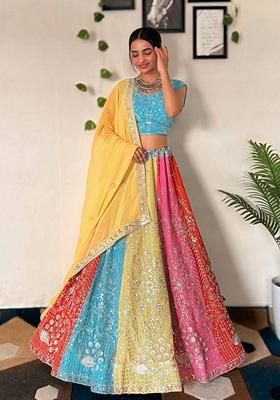 Multicolor Sequin Thread Embroidered Faux Georgette Lehenga Set