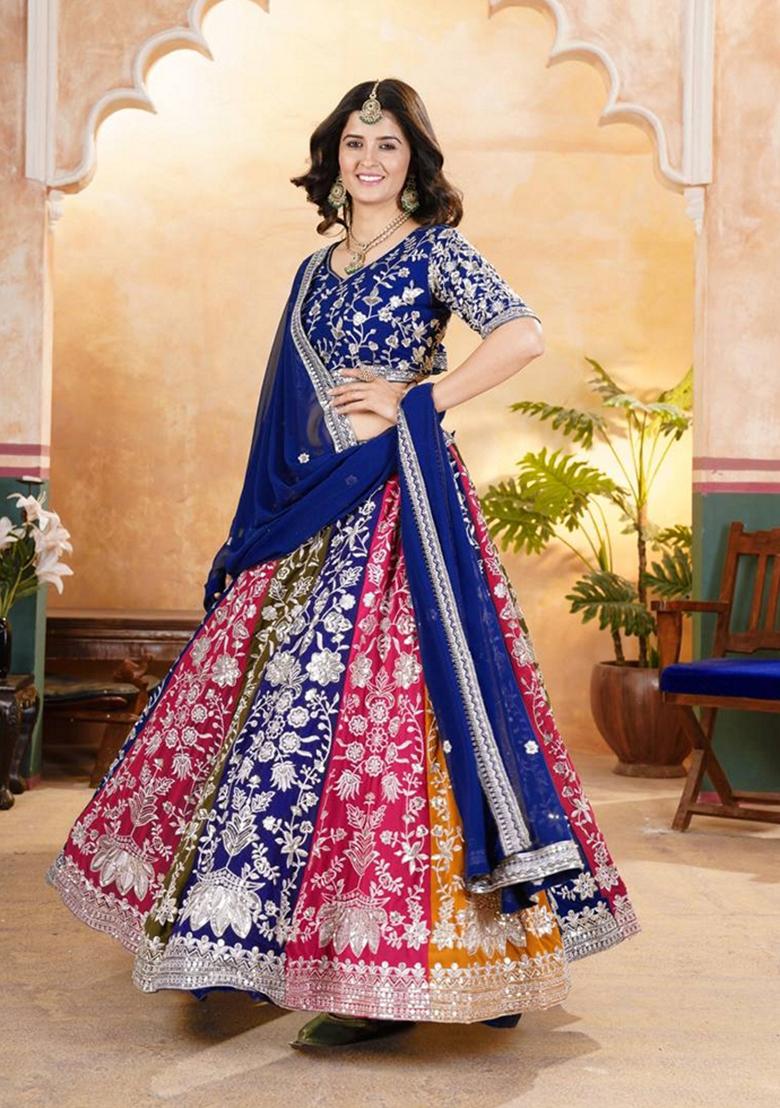 Multicolor Sequin Thread Embroidered Faux Georgette Lehenga Set