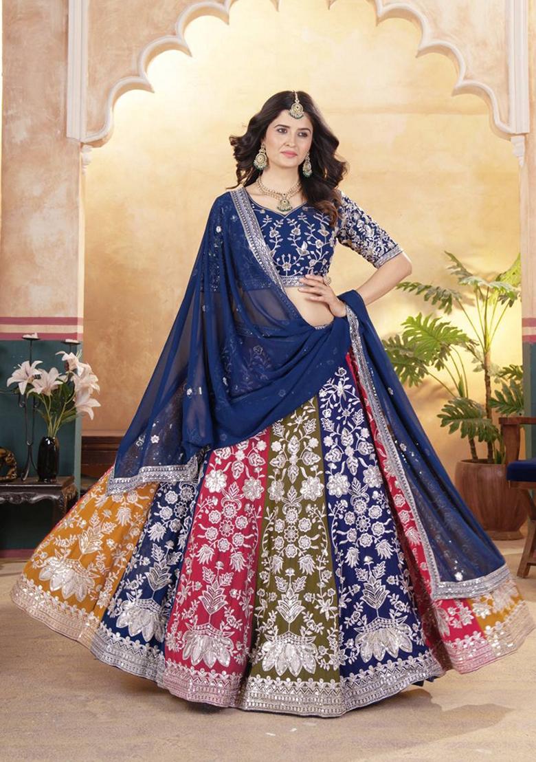 Multicolor Sequin Thread Embroidered Faux Georgette Lehenga Set