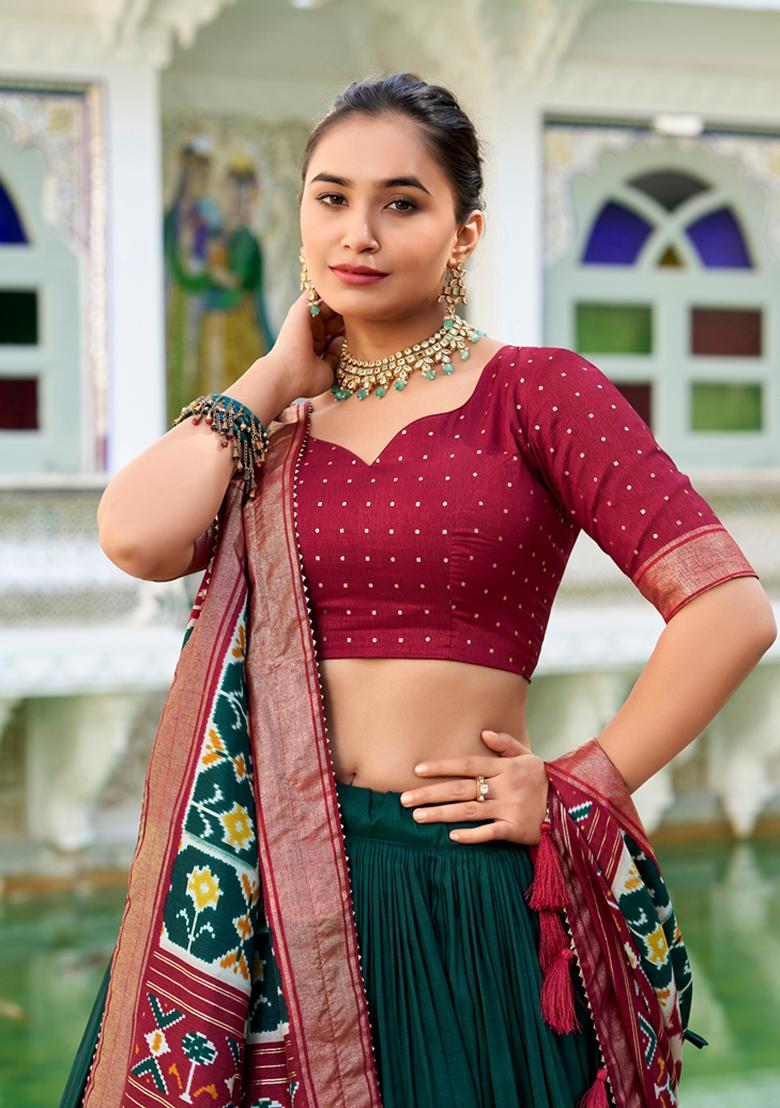 Green Patola Print Tussar Silk Lehenga Set