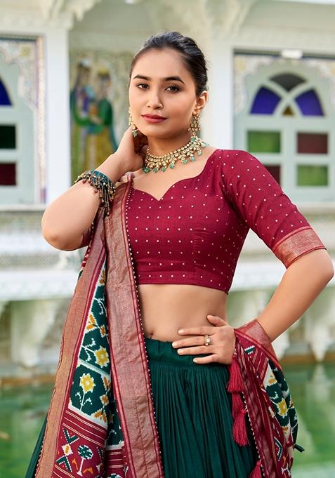 Green Patola Print Tussar Silk Lehenga Set