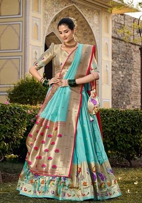 Sky Blue Zari Woven Jacquard Lehenga Set