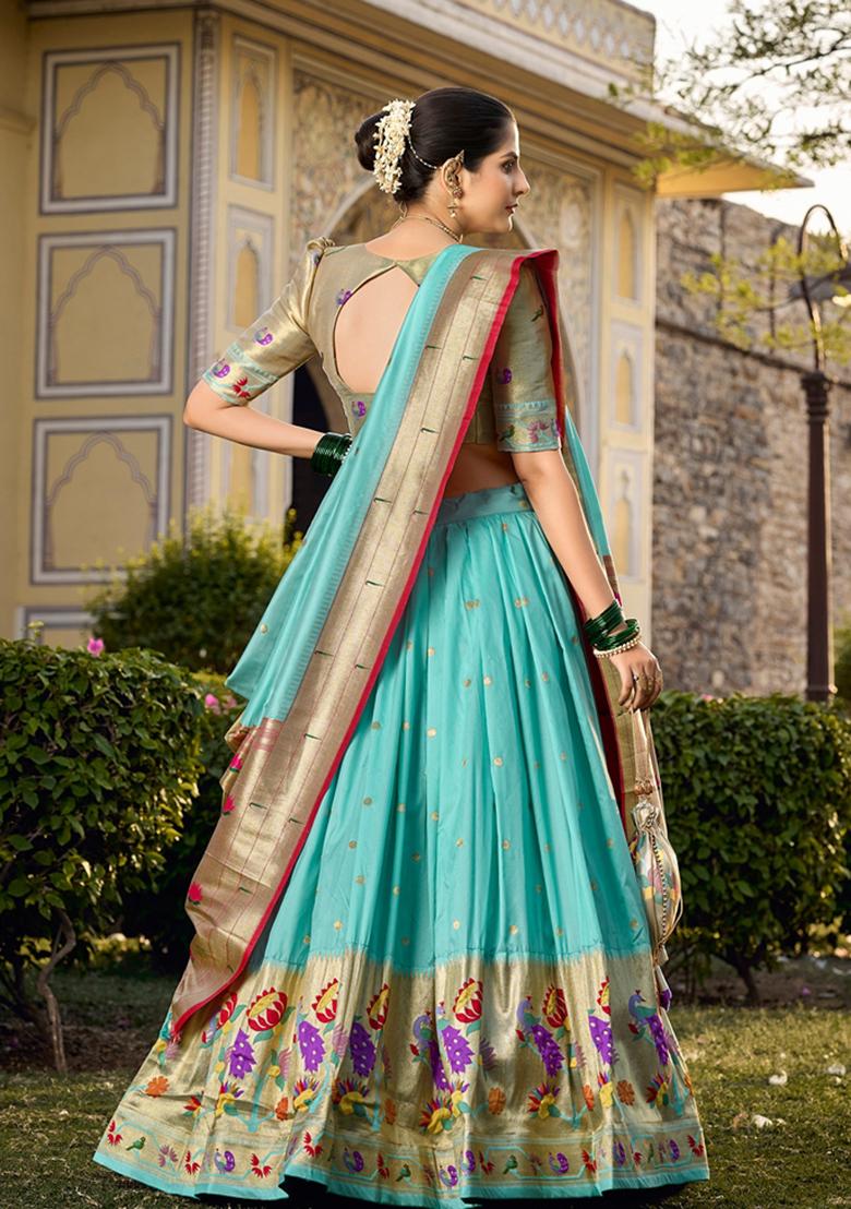 Sky Blue Zari Woven Jacquard Lehenga Set