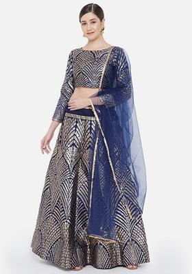 Blue Jacquard Work Banarasi Silk Jacquard Lehenga Set