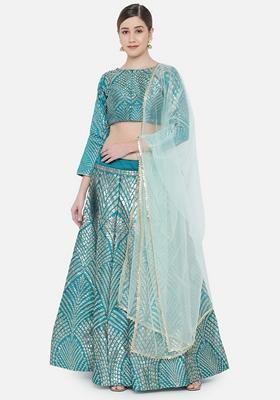 Blue Jacquard Work Banarasi Silk Jacquard Lehenga Set