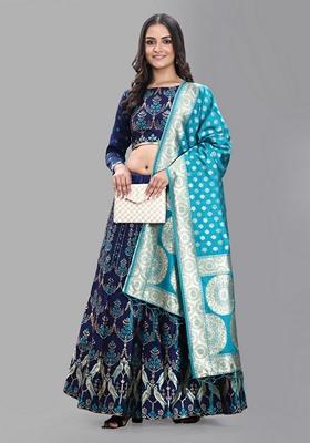 Blue Jacquard Work Banarasi Silk Jacquard Lehenga Set