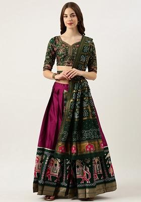 Pink Jacquard Woven Lichi Silk Lehenga Set