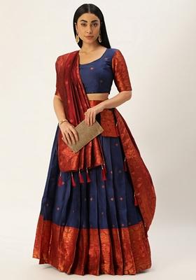 Blue Jacquard Work Lichi Silk Lehenga Set