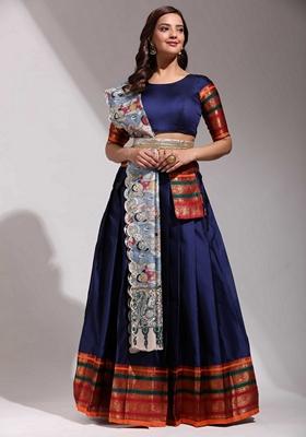Blue Jacquard Work Lichi Silk Lehenga Set