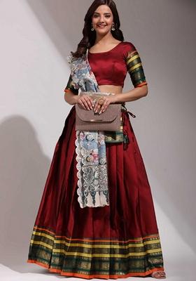 Red Jacquard Work Lichi Silk Lehenga Set