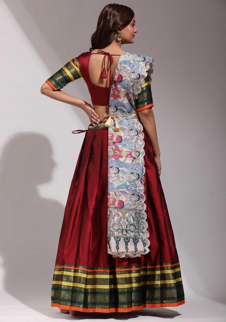 Red Jacquard Work Lichi Silk Lehenga Set