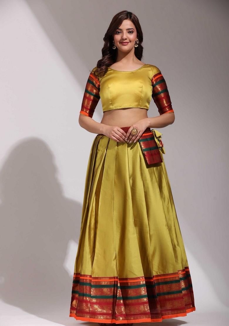 Yellow Jacquard Work Lichi Silk Lehenga Set