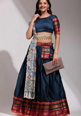 Blue Jacquard Work Lichi Silk Lehenga Set