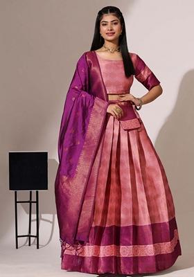 Pink Jacquard Work Lichi Silk Lehenga Set