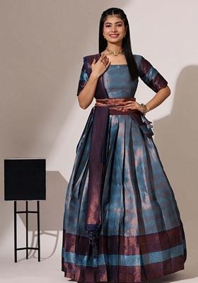 Blue Jacquard Work Lichi Silk Lehenga Set