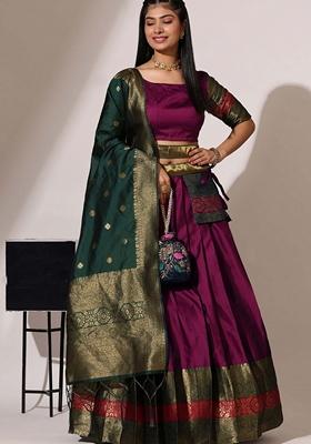 Pink Jacquard Work Lichi Silk Lehenga Set