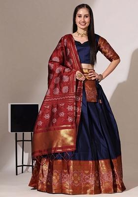 Blue Jacquard Work Lichi Silk Lehenga Set