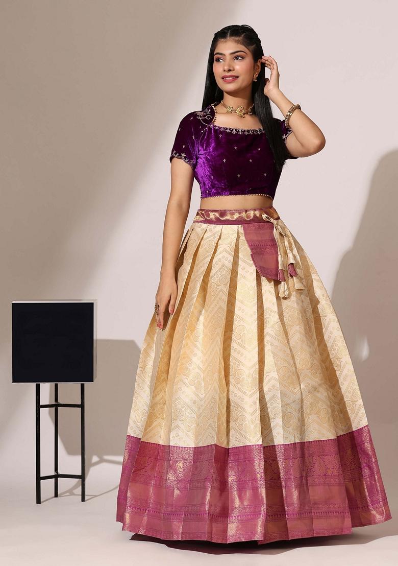 Yellow Jacquard Work Lichi Silk Lehenga Set