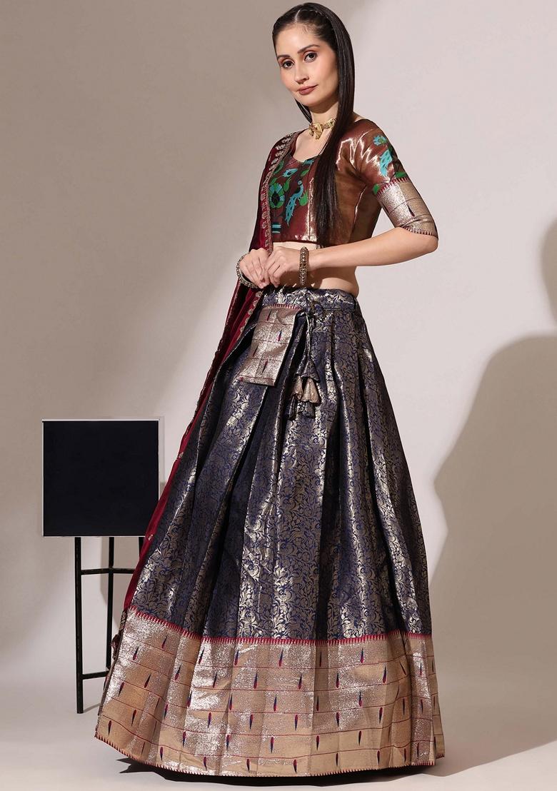 Purple Jacquard Work Lichi Silk Lehenga Set