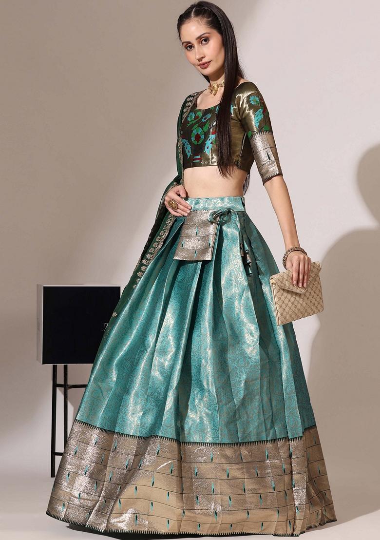 Blue Jacquard Work Lichi Silk Lehenga Set