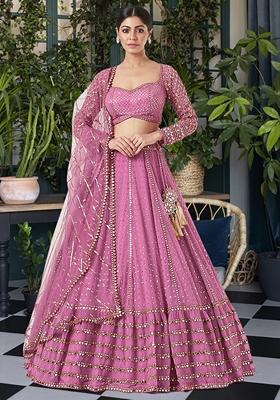Pink Sequin Thread Embroidered Faux Georgette Lehenga Set