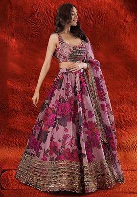 Light Purple Sequin Thread Embroidered Organza Lehenga Set