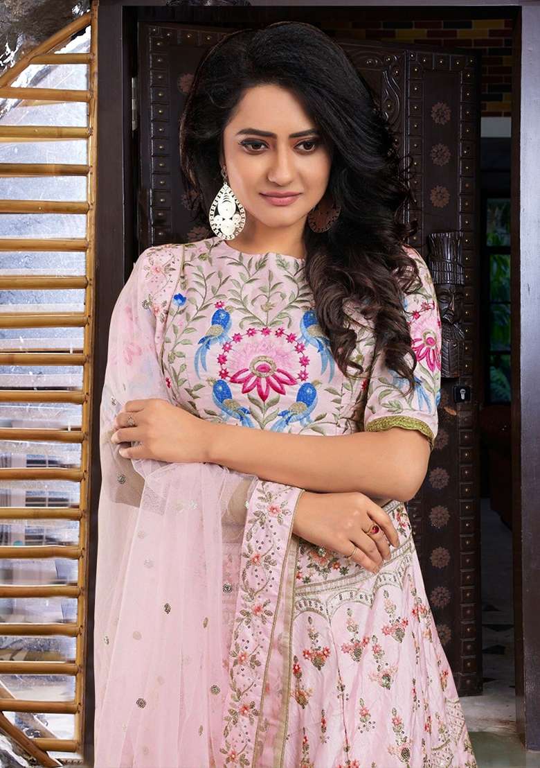 Pink Thread Banglori Silk Blend Lehenga Set with Embroidered & Sequin for Diwali | Wedding & Festive Wear - Indya