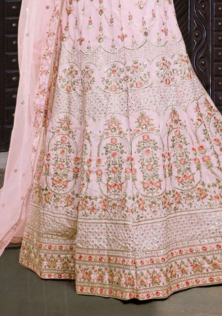Pink Thread Banglori Silk Blend Lehenga Set with Embroidered & Sequin for Diwali | Wedding & Festive Wear - Indya