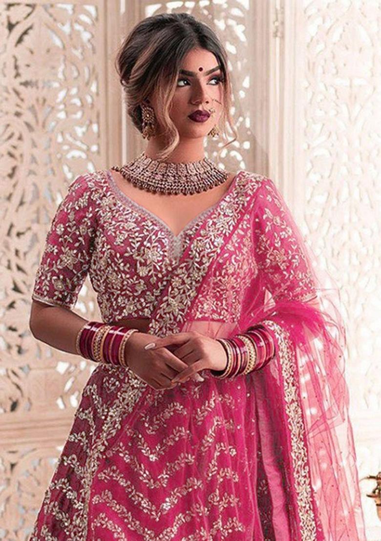 Wine Sequin Thread Embroidered Banglori Silk Lehenga Set