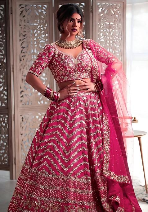 Wine Sequin Thread Embroidered Banglori Silk Lehenga Set